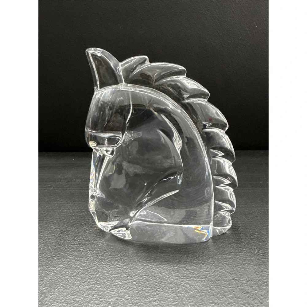 Fine Clear Crystal Art Glass Horse Head Silhouette Sculpture, Bookend